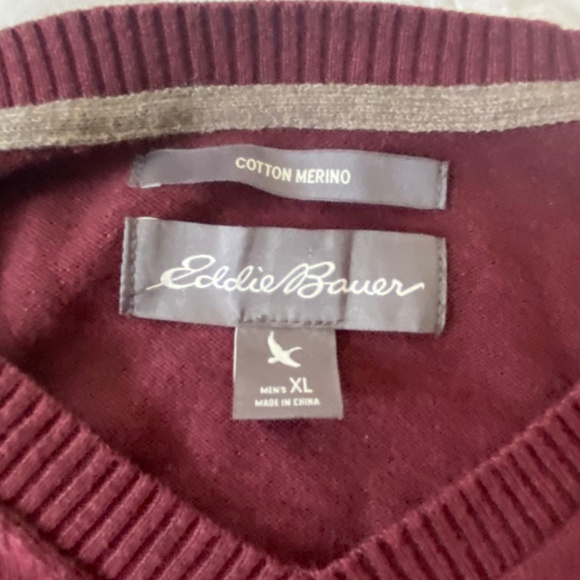 Mens Eddie Bauer V-Neck Burgundy Sweater Cotton/Merino Size Large LXL - Picture 4 of 5